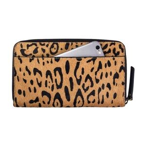 Status Anxiety Leopard Print Zip-Around Wallet in Tan and Black